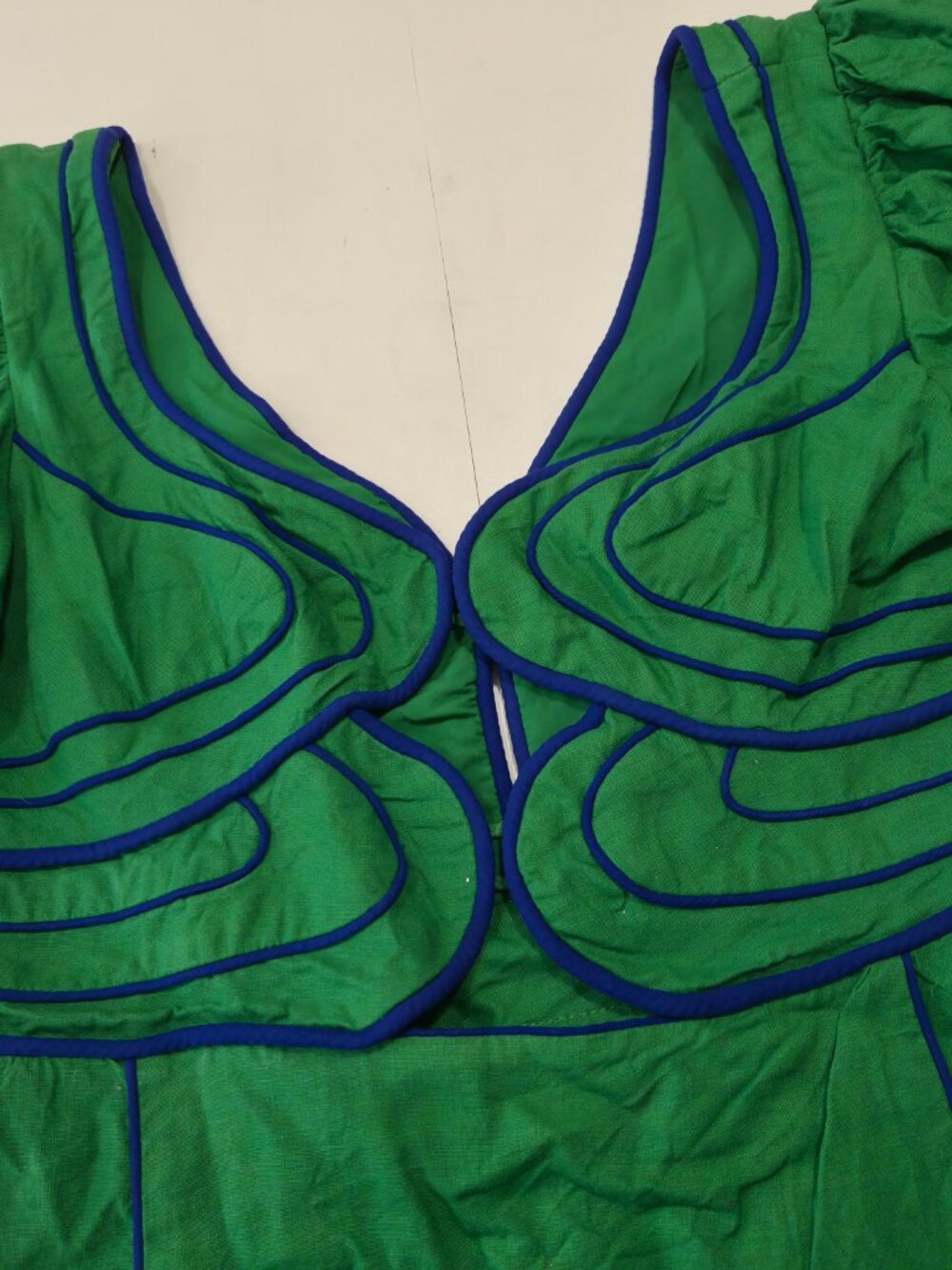 Farm Rio Piped Cutout Linen-Blend Midi Dress In Green Size L - Picture 5 of 8